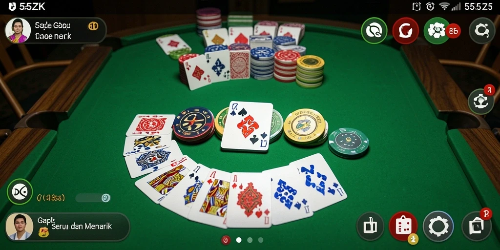 Tampilan seru permainan Gaple 555ZK dengan pengalaman multiplayer.