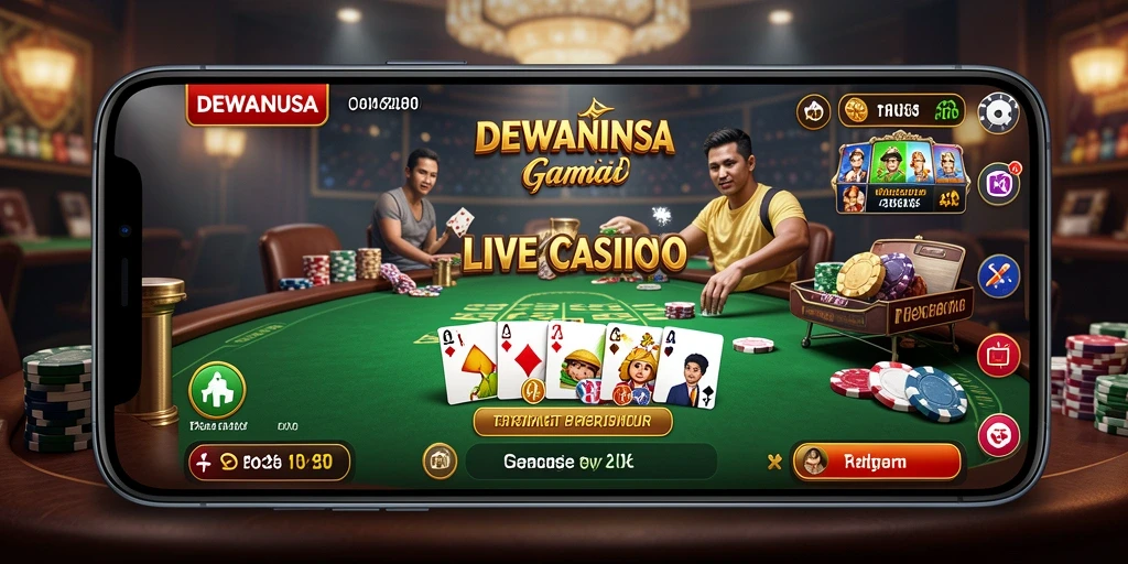 Screenshot gameplay DEWANUSA yang menggambarkan suasana Live Casino yang menyenangkan.