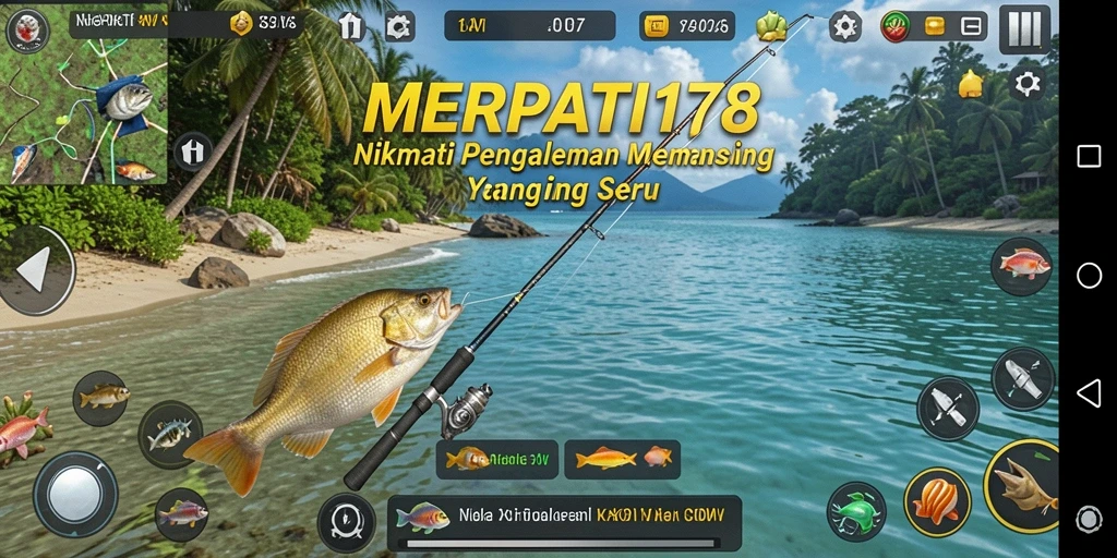 Screenshot gameplay MERPATI178 menunjukkan aksi memancing yang mendebarkan.