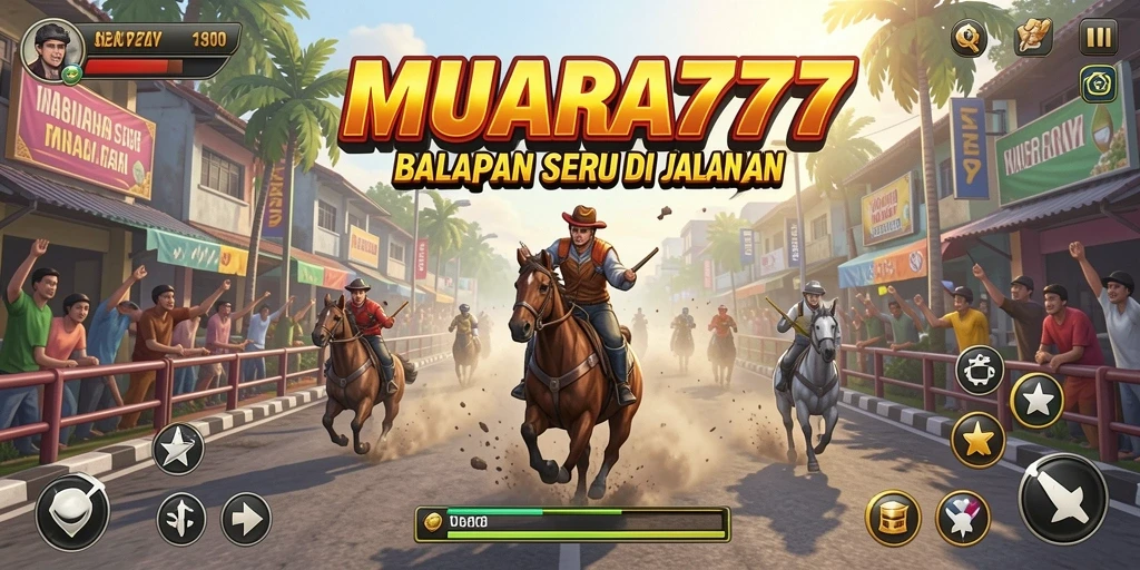 Tangkapan layar gameplay MUARA777 yang menunjukkan balapan seru di jalanan.