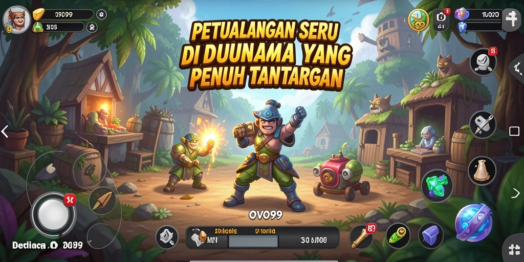 Screenshot utama OVO99 menampilkan gameplay yang penuh aksi dan eksplorasi.
