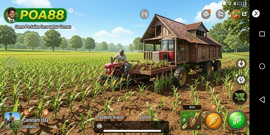 Screenshot gameplay POA88 menampilkan suasana ladang yang indah dan aktivitas bertani.